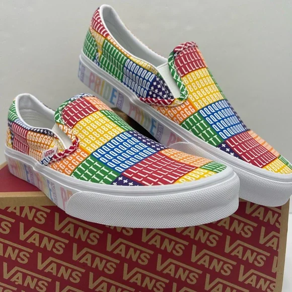 Vans Men’s Multicolor Classic Slip-On (Pride) Multi/True White Sneakers - Picture 13 of 16